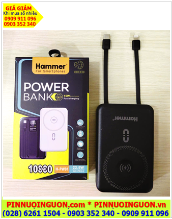 HAMMER H-PW01 Wireless Quick Charge Power Bank /Sạc dự phòng Wireless 10.000mAh LED LCD QC3.0 (màu Đen)